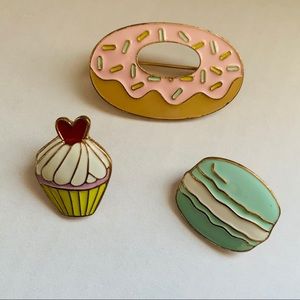 Dessert enamel pin set/ donut, macaron, cupcake